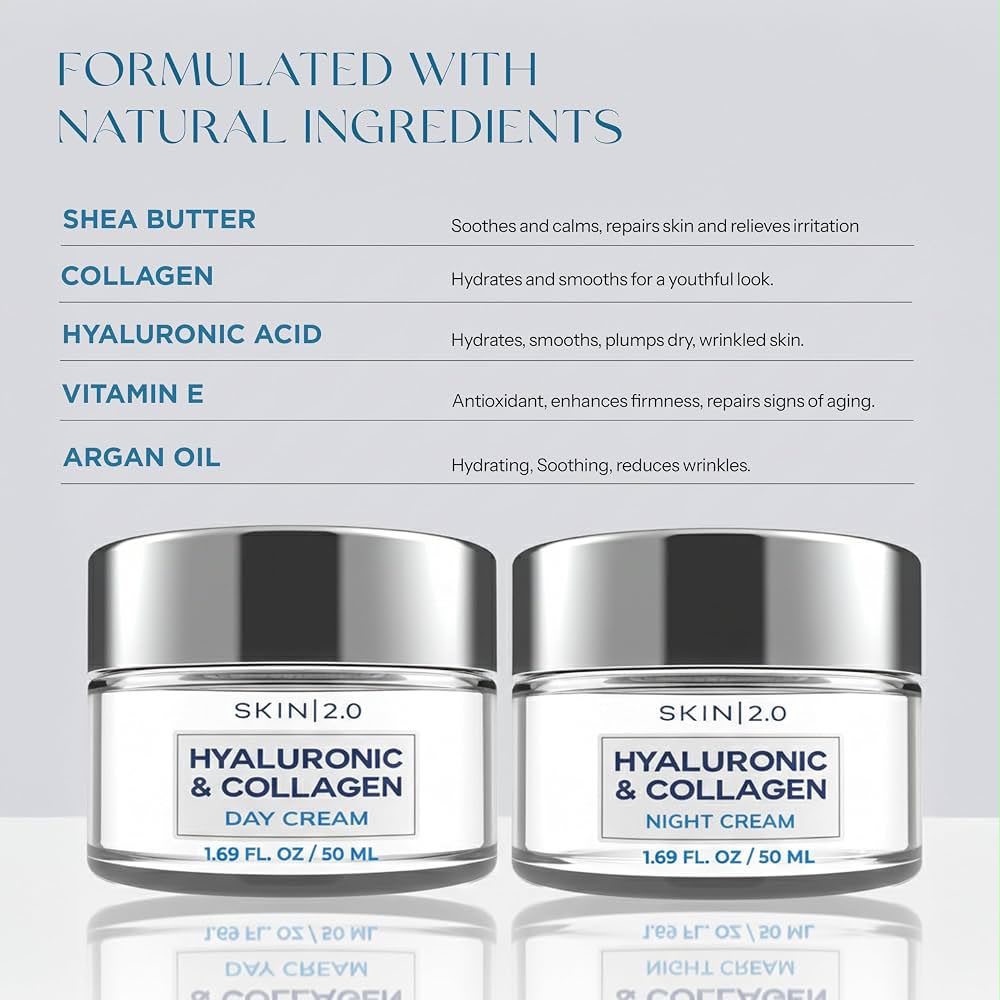 SKIN|2.0 Hyaluronic & Collagen Day & Night Cream – Crema Hidratante Dúo 2 x 50 mL