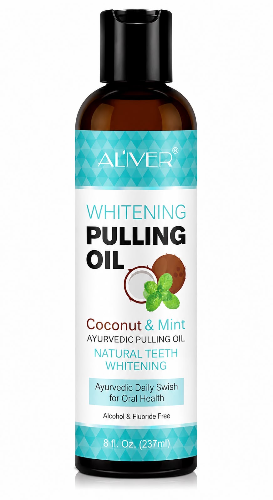 AL’IVER Whitening Pulling Oil Coconut & Mint – Aceite para Oil Pulling de Coco y Menta 237 mL con Limpiador de Lengua