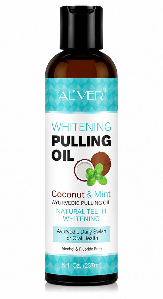 AL’IVER Whitening Pulling Oil Coconut & Mint – Aceite para Oil Pulling de Coco y Menta 237 mL con Limpiador de Lengua