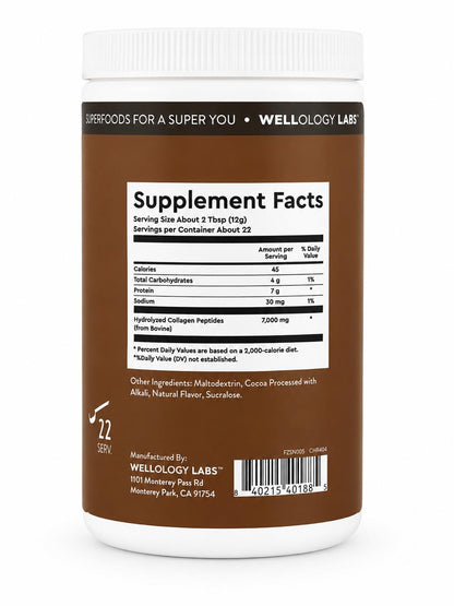 Wellology Labs Colágeno Hidrolizado – Suplemento Alimenticio en Polvo Sabor Chocolate 269 g
