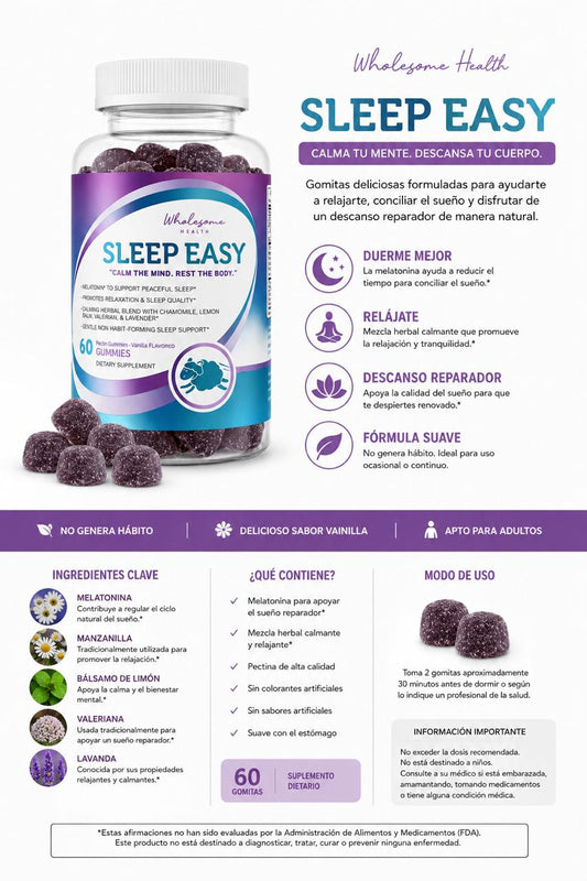 Wholesome Health Sleep Easy – Gomitas para Dormir Sabor Vainilla 60 unidades