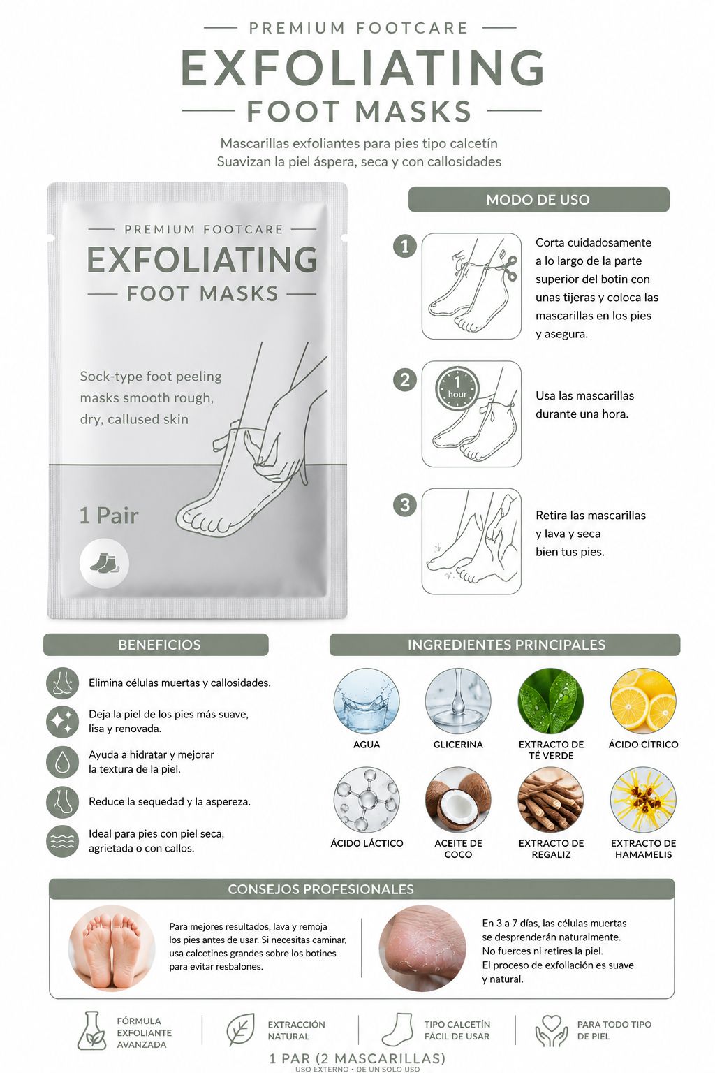 Mascarilla Exfoliante para Pies – Mascarilla Exfoliante Tipo Calcetín