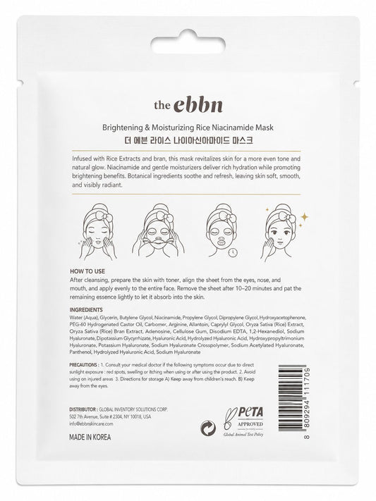 The Ebbn Mascarilla Facial de Arroz – Sheet Mask Iluminadora e Hidratante 23 g