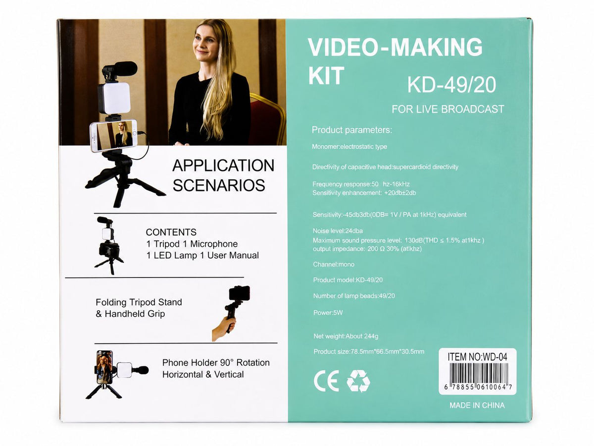 Tech1 – Video-Making Kit KD-49/20 con Micrófono, Luz LED y Trípode