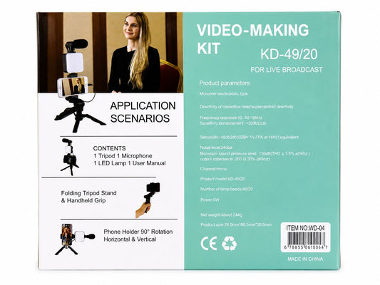 Tech1 – Video-Making Kit KD-49/20 con Micrófono, Luz LED y Trípode