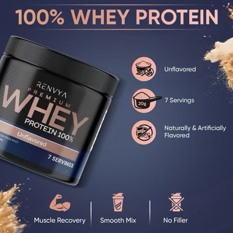 Renvyva Premium Whey Protein 100% – Proteína de Suero de Leche Sin Sabor 130 g