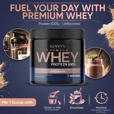 Renvyva Premium Whey Protein 100% – Proteína de Suero de Leche Sin Sabor 130 g