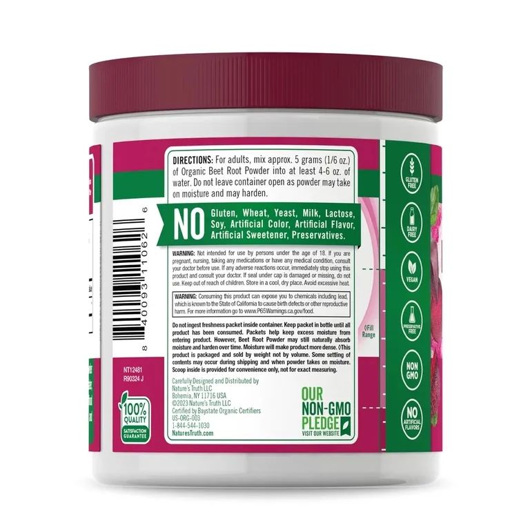 Nature’s Truth Organic Beet Root Powder – Polvo de Remolacha Orgánica 173 g