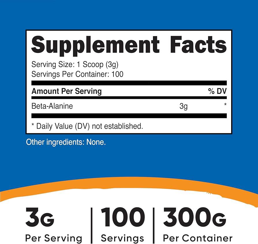 Nutricost Beta-Alanine Powder – Suplemento Dietético en Polvo 300 g | 100 Porciones