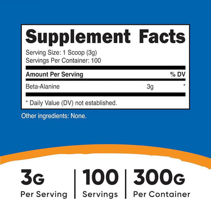 Nutricost Beta-Alanine Powder – Suplemento Dietético en Polvo 300 g | 100 Porciones