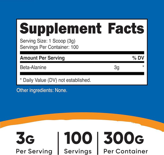 Nutricost Beta-Alanine Powder – Suplemento Dietético en Polvo 300 g | 100 Porciones