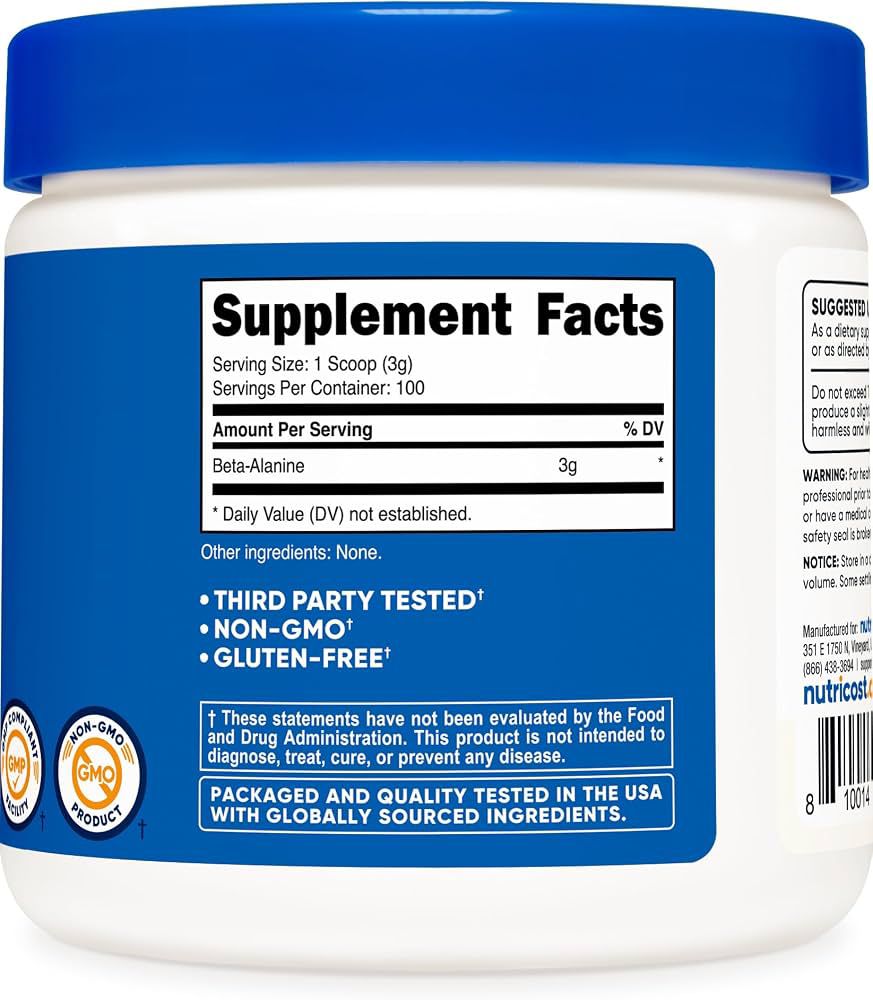 Nutricost Beta-Alanine Powder – Suplemento Dietético en Polvo 300 g | 100 Porciones