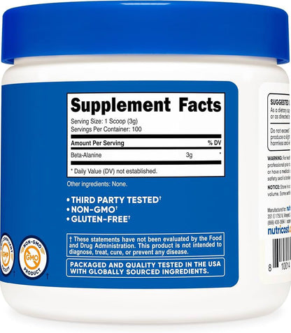 Nutricost Beta-Alanine Powder – Suplemento Dietético en Polvo 300 g | 100 Porciones