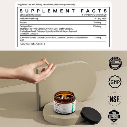 Nurday Collagenic Burn Elite – Suplemento Dietético con 5 Tipos de Colágeno 60 Cápsulas