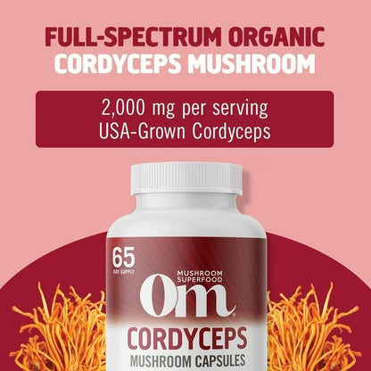 Om Mushroom Superfood Cordyceps – Cápsulas de Hongo Cordyceps 2,000 mg 195 Cápsulas