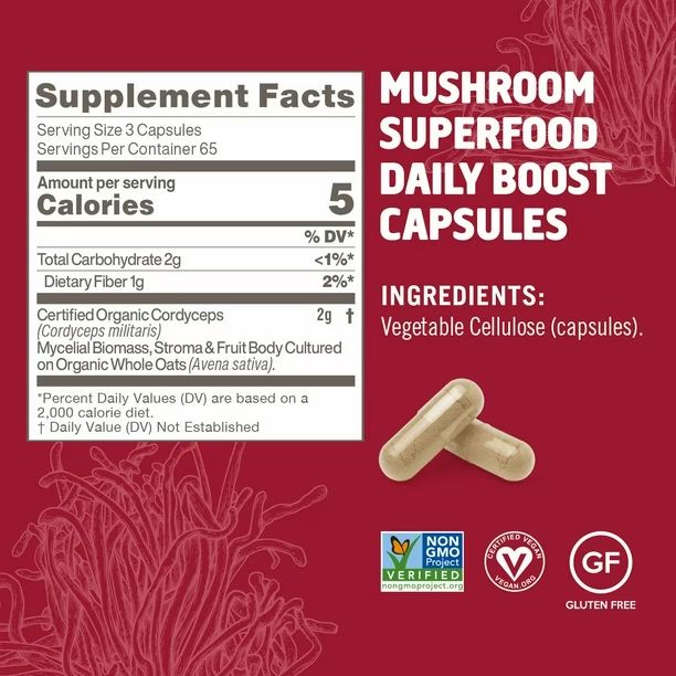 Om Mushroom Superfood Cordyceps – Cápsulas de Hongo Cordyceps 2,000 mg 195 Cápsulas