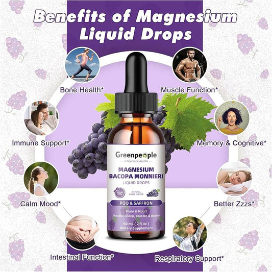 Greenpeople Magnesium Bacopa Monnieri Liquid Drops – Suplemento Líquido con PQQ y Azafrán 60 ml