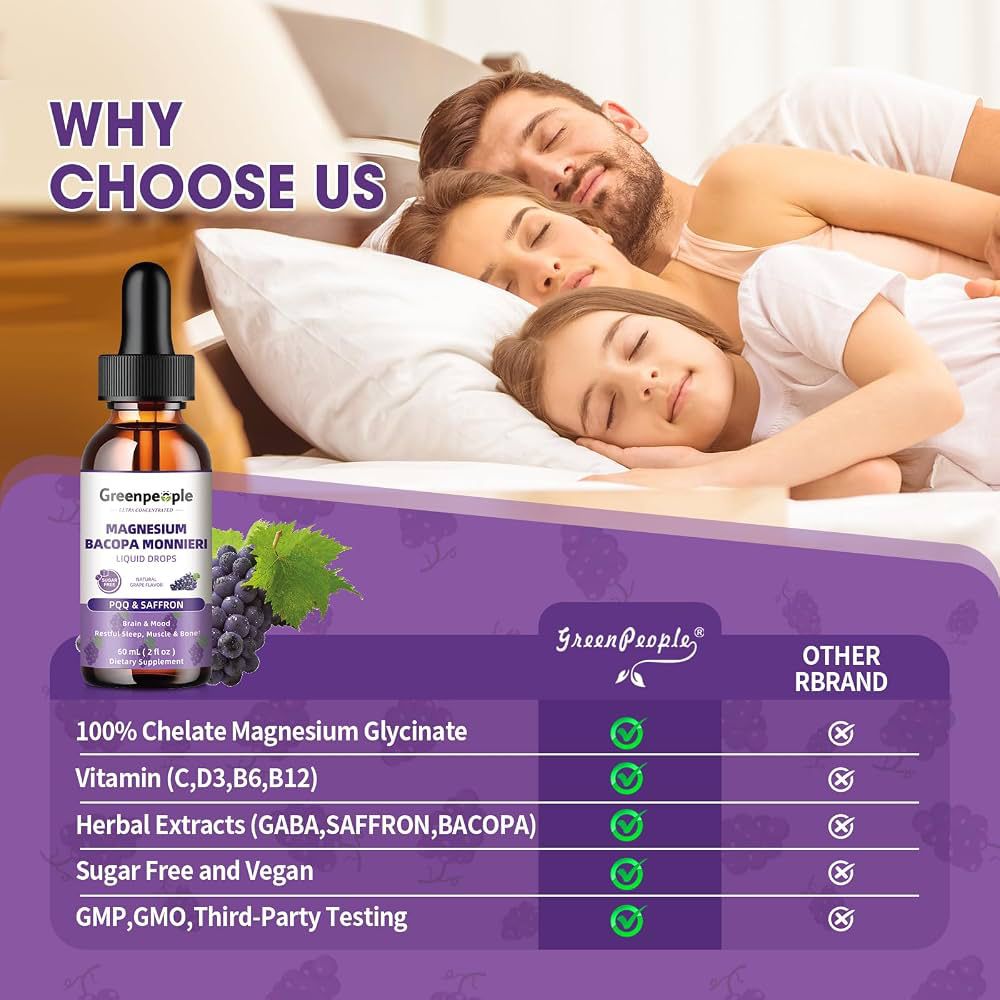 Greenpeople Magnesium Bacopa Monnieri Liquid Drops – Suplemento Líquido con PQQ y Azafrán 60 ml