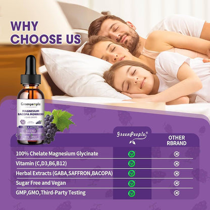 Greenpeople Magnesium Bacopa Monnieri Liquid Drops – Suplemento Líquido con PQQ y Azafrán 60 ml
