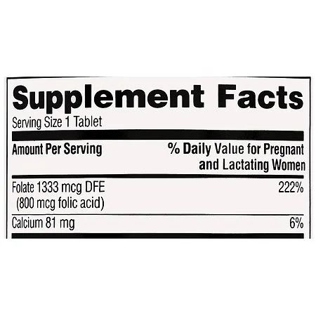 Walgreens Free + Pure Folic Acid – Suplemento Dietético de Ácido Fólico 800 mcg 100 Tabletas
