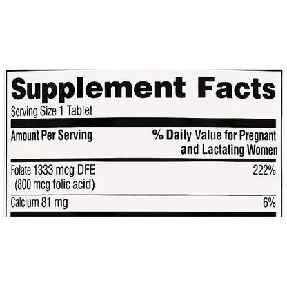 Walgreens Free + Pure Folic Acid – Suplemento Dietético de Ácido Fólico 800 mcg 100 Tabletas