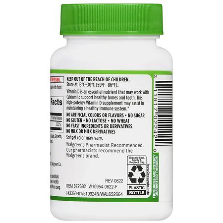 Walgreens Vitamin D3 – Suplemento Dietético 50 mcg 75 Softgels
