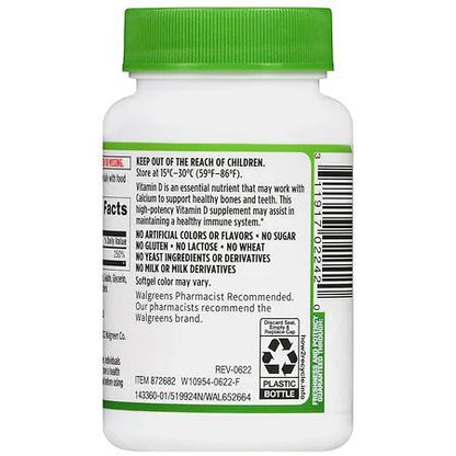 Walgreens Vitamin D3 – Suplemento Dietético 50 mcg 75 Softgels