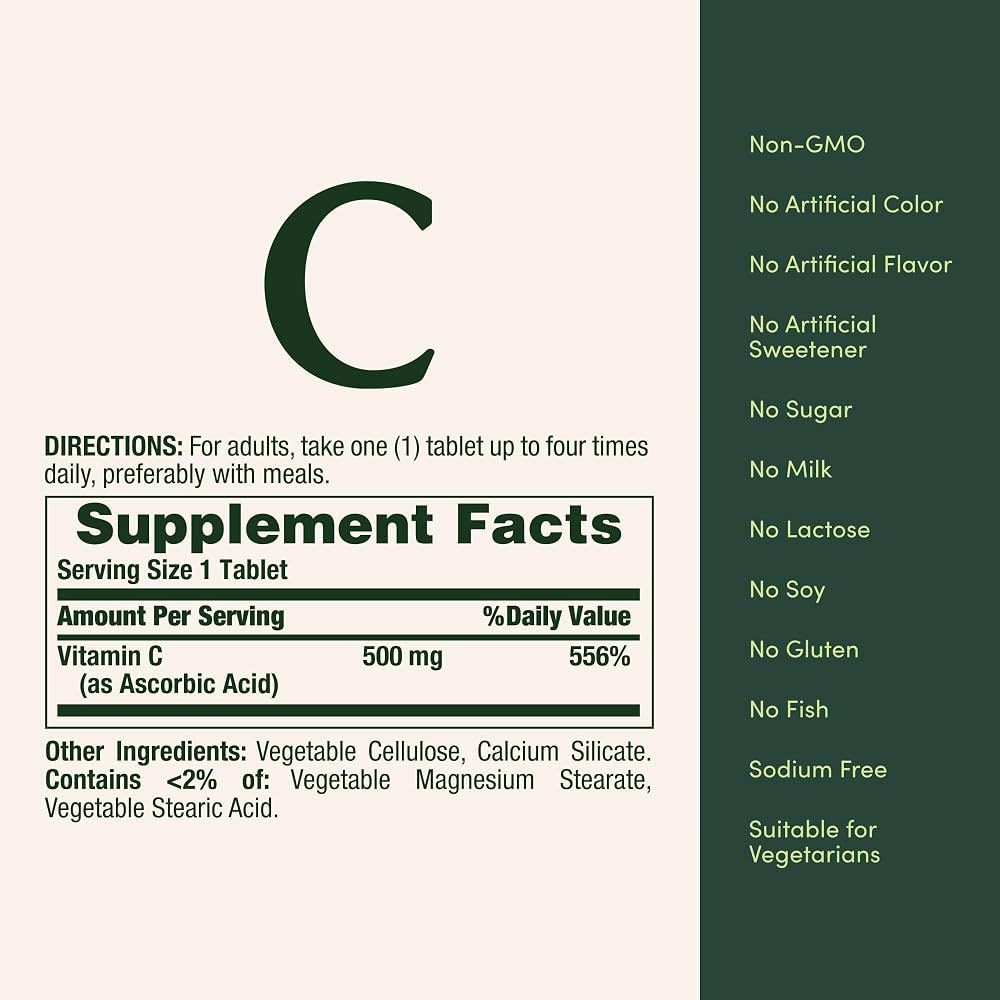 Nature’s Bounty Vitamin C – Suplemento Vitamínico 500 mg 100 Tabletas