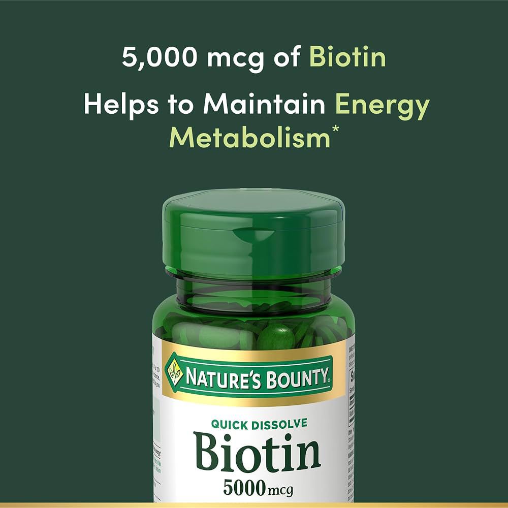 Nature’s Bounty Biotin – Suplemento de Biotina 5000 mcg 60 Tabletas de Disolución Rápida