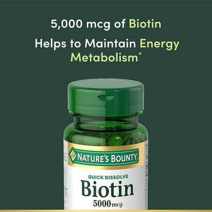 Nature’s Bounty Biotin – Suplemento de Biotina 5000 mcg 60 Tabletas de Disolución Rápida