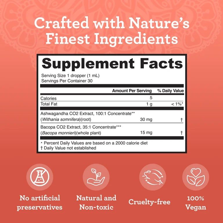 GuruNanda Liquid Ashwagandha with Bacopa – Suplemento Dietético Líquido 30 ml
