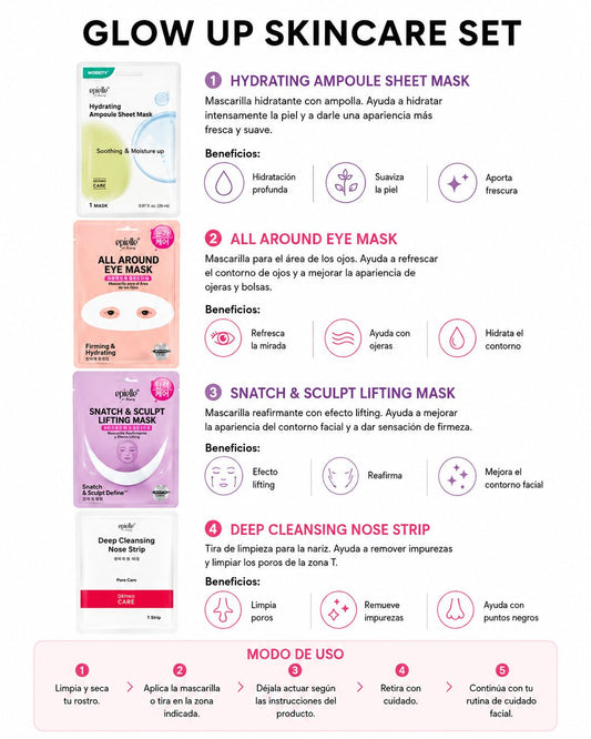 epielle Glow Up Skincare Set – Kit de Mascarillas Coreanas para Cuidado Facial