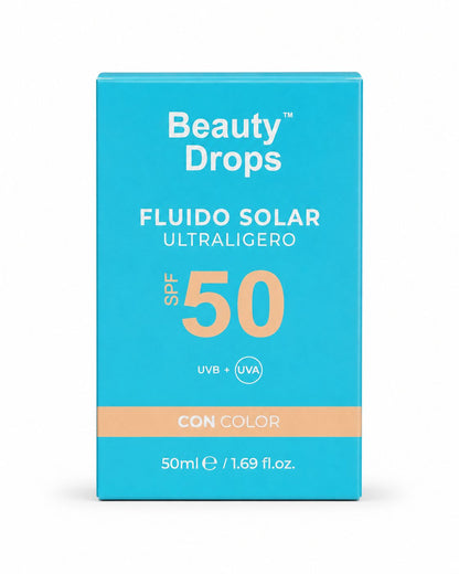 Beauty Drops – Fluido Solar Facial Ultraligero con Color SPF 50, 50 ml