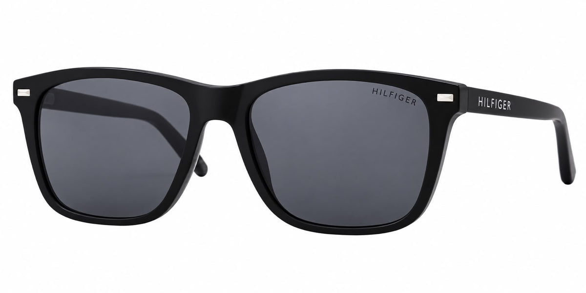 Tommy Hilfiger – Lentes de Sol Cuadrados Negros con Lente Gris Oscuro