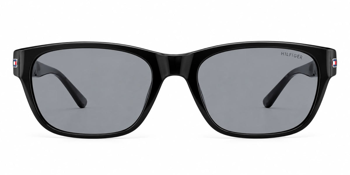 Tommy Hilfiger – Lentes de Sol Rectangulares Negros con Lente Gris Oscuro
