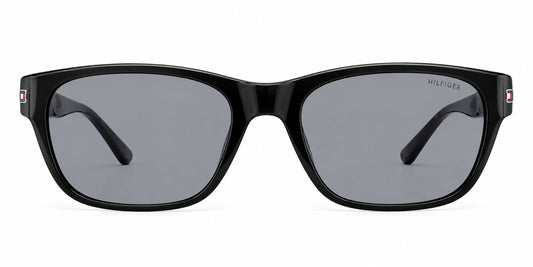 Tommy Hilfiger – Lentes de Sol Rectangulares Negros con Lente Gris Oscuro