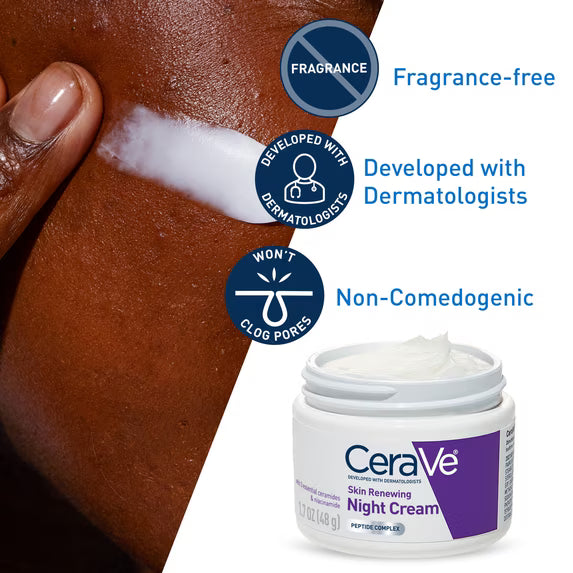 CeraVe Moisturizer Skin Renewing Night Face Cream with Peptides & Hyaluronic Acid